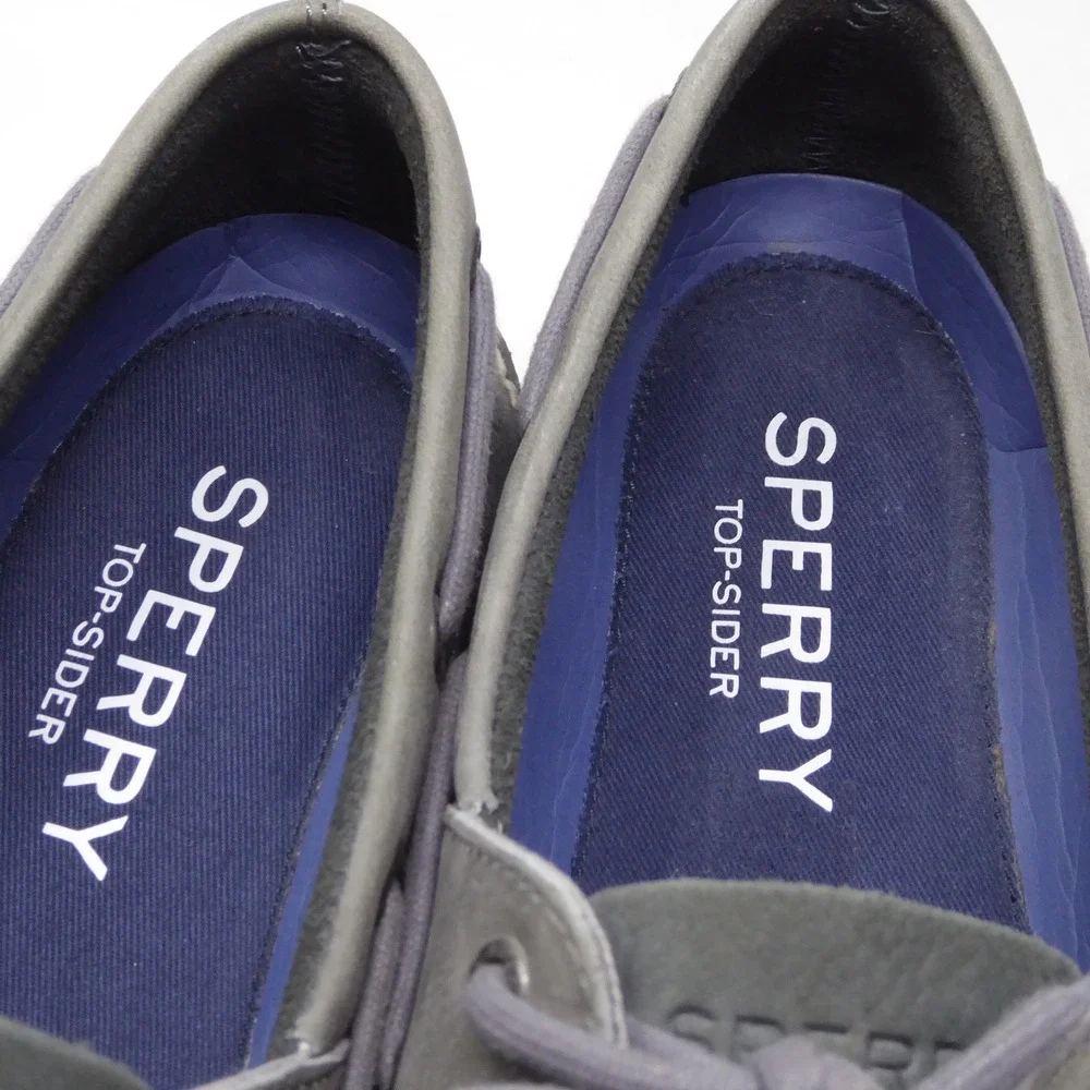 Sperry Mens Boat Leeward Boat Shoes Gray Leather Lace Up 9.5